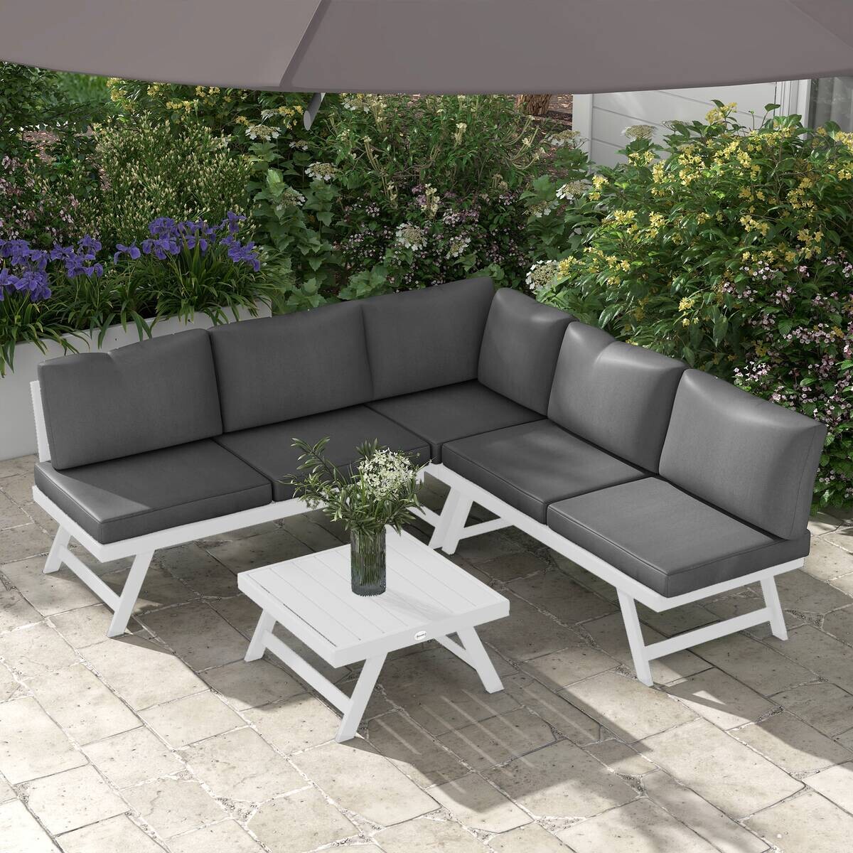 Outsunny Sitzgruppe grau Edelstahl B/H/L: ca. 61x115x65 cm