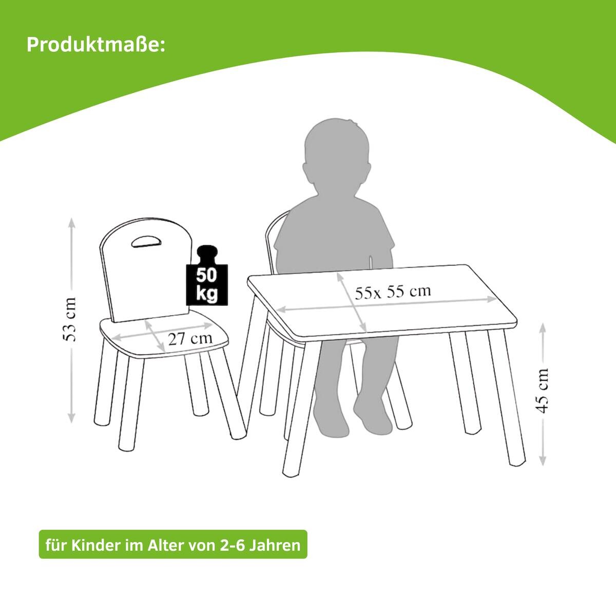 Kesper Kindertisch mit 2 Stühlen grau Spanplatte B/H/L: ca. 55x45x55 cm