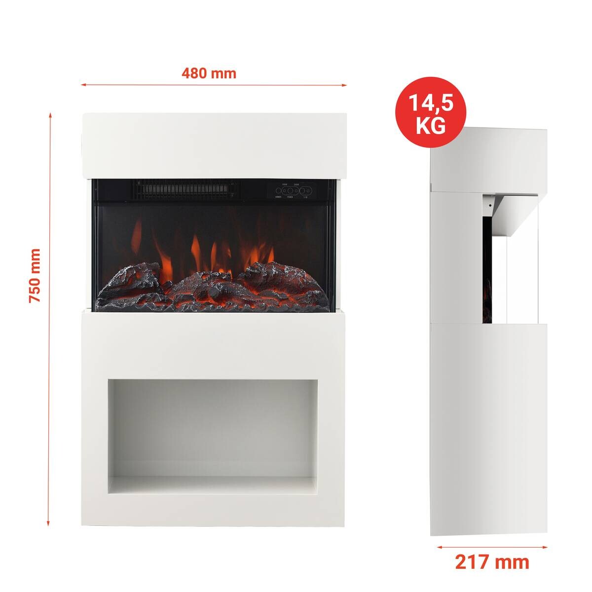 KAMINIO Elektrischer-Kamin HENRI weiß Metall B/H/T: ca. 48x75x21,7 cm ca. 2000 W