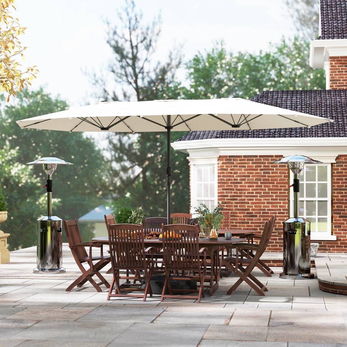 Outsunny Doppelsonnenschirm beige Stahl B/H/L: ca. 260x240x436 cm