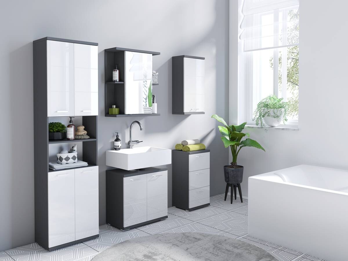 Hochschrank NEBRASKA anthrazit weiß Hochglanz B/H/T: ca. 50x192x31,5 cm