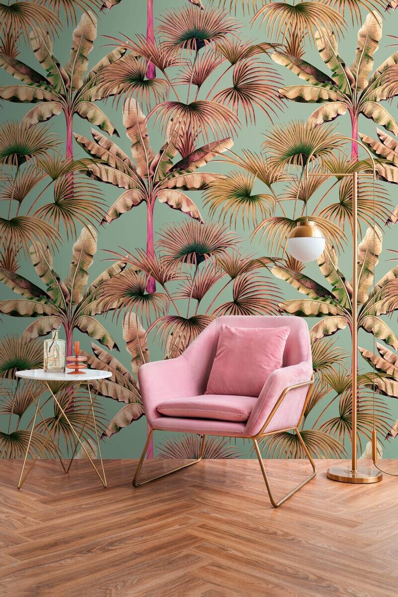 Livingwalls Fototapete Dschungel rosa beige blau B/L: ca. 280x159 cm