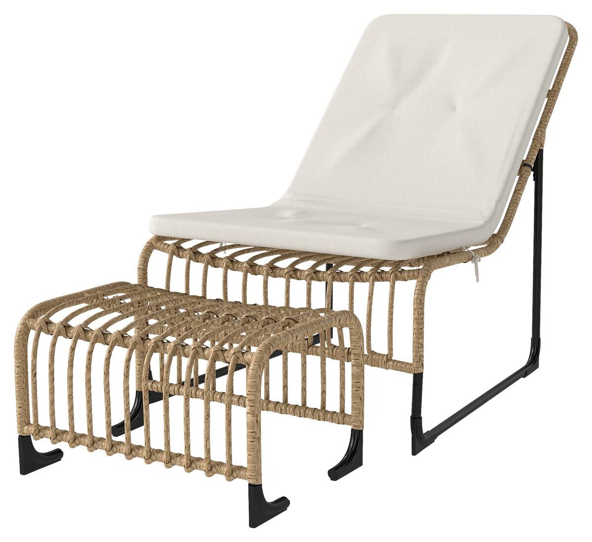 Outsunny Rattan Relaxsessel mit Hocker cremeweiß Stahl B/H/L: ca. 65x80x93 cm