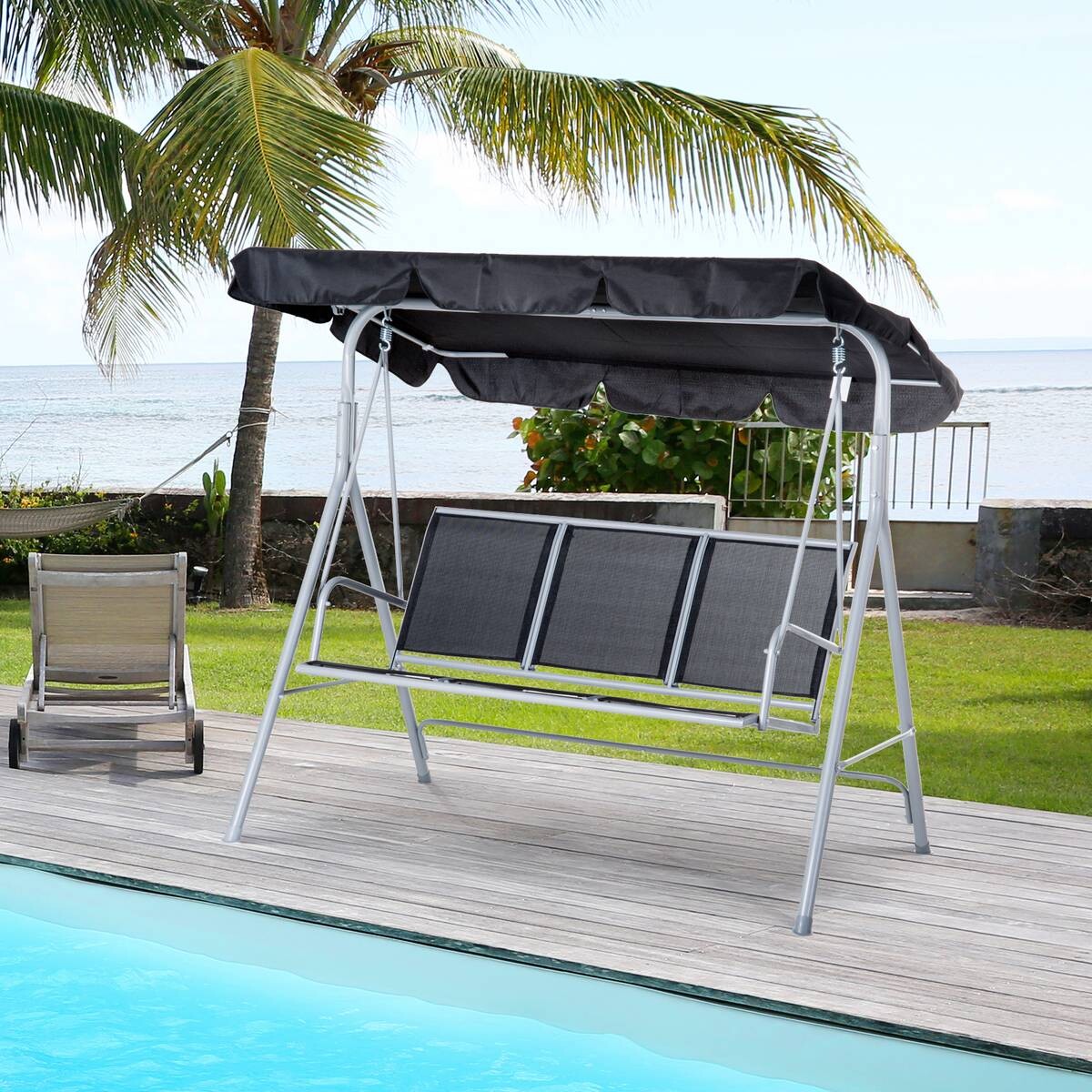 Outsunny Hollywoodschaukel schwarz Metall B/H/L: ca. 110x153x170 cm