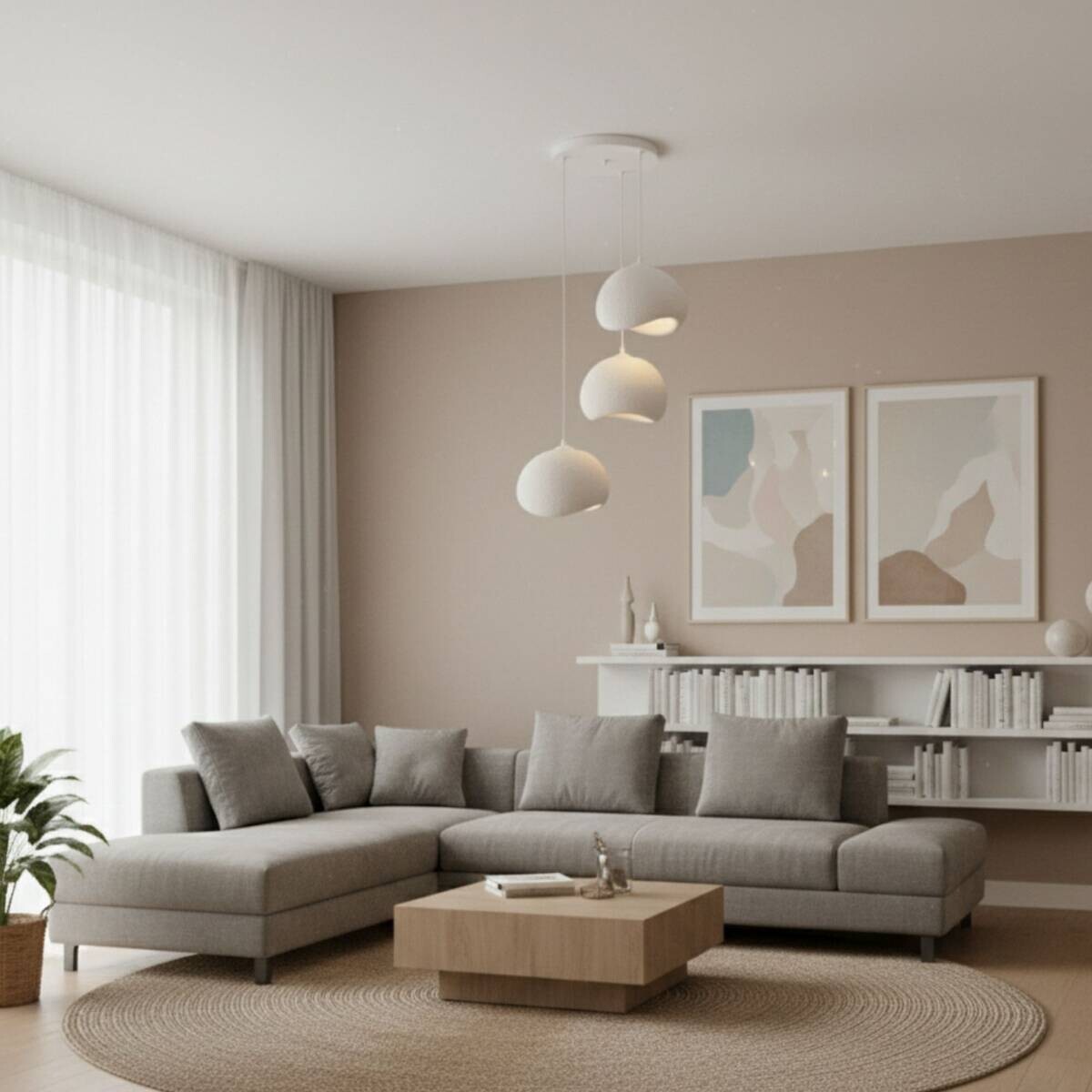 Opviq Pendelleuchte Yontu-15853 weiß Polyester-Mischgewebe Metall B/H/L: ca. 29x120x34 cm E27 3 Brennstellen