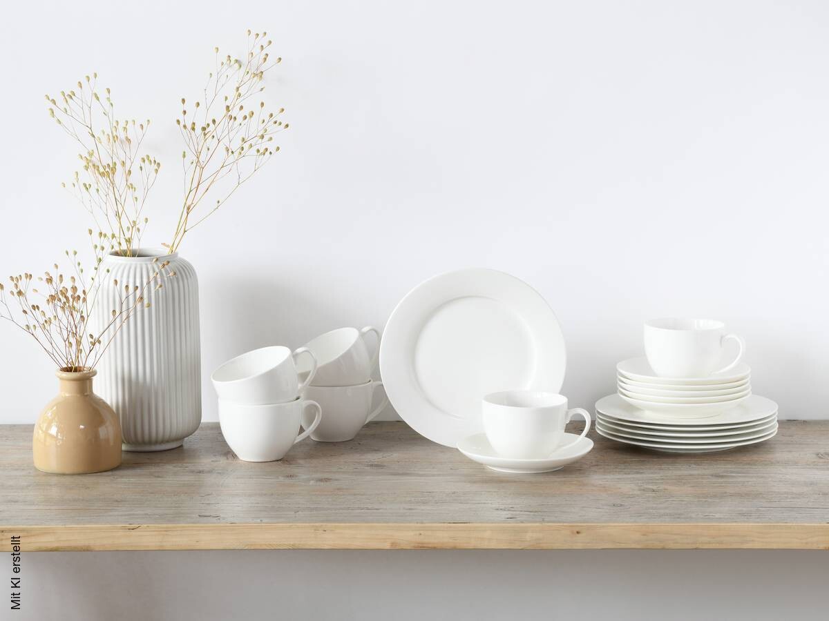 CreaTable Kaffeeservice Fleur Royal cremeweiß Porzellan 18 tlg.