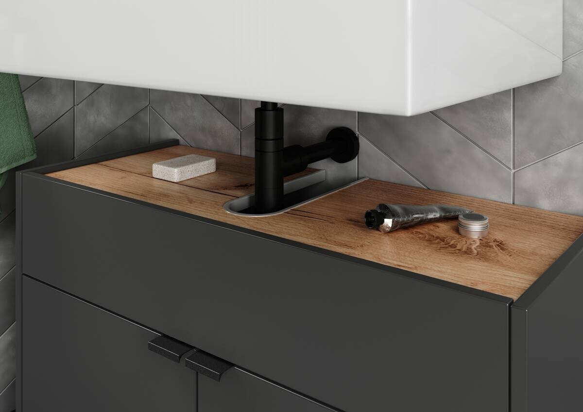 Waschbeckenunterschrank 4497-549 Graphit Eiche Navarra Nachbildung B/H/T: ca. 80x60x34 cm