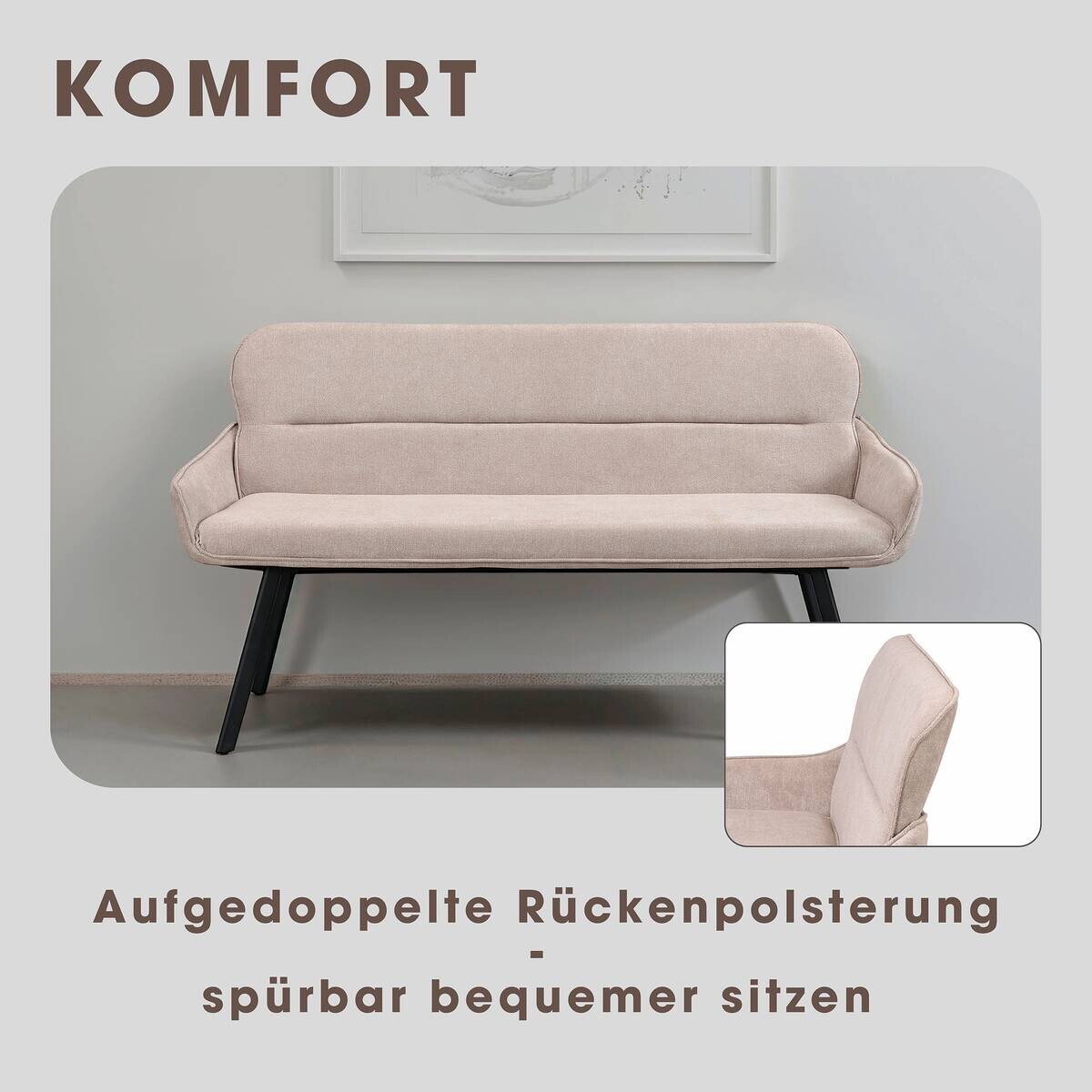 Sitzbank RICO schwarz taupe Metall Stoff B/H/T: ca. 140x90x62 cm