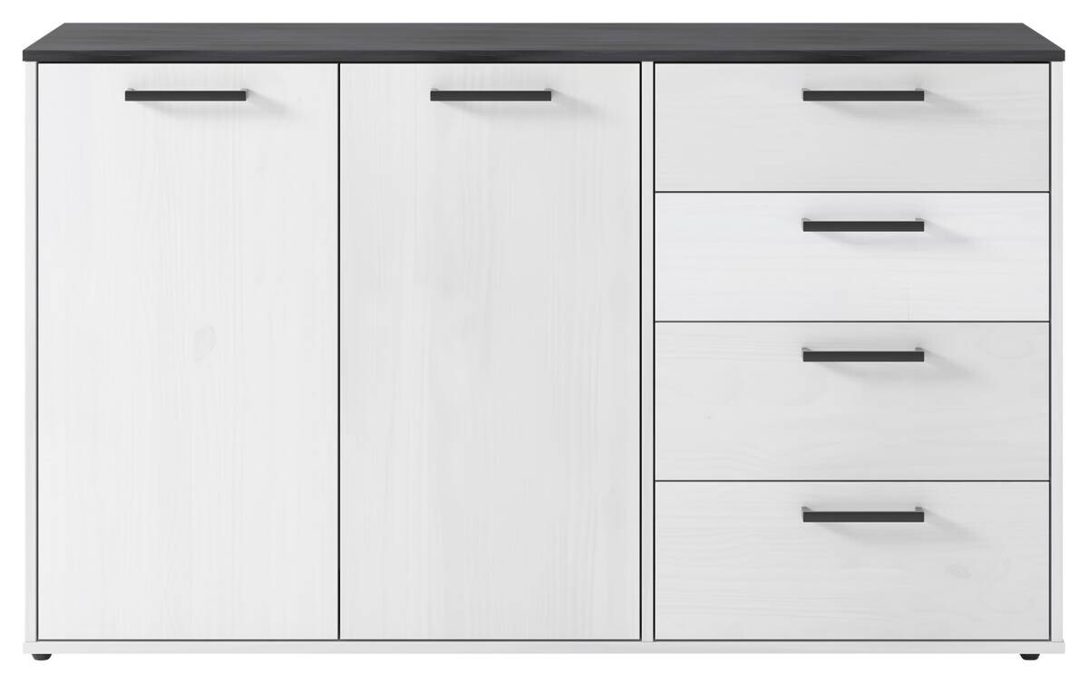 Sideboard Smart 1 Massivholz kiefer weiß schwarz B/H/T: ca. 150x89x40 cm