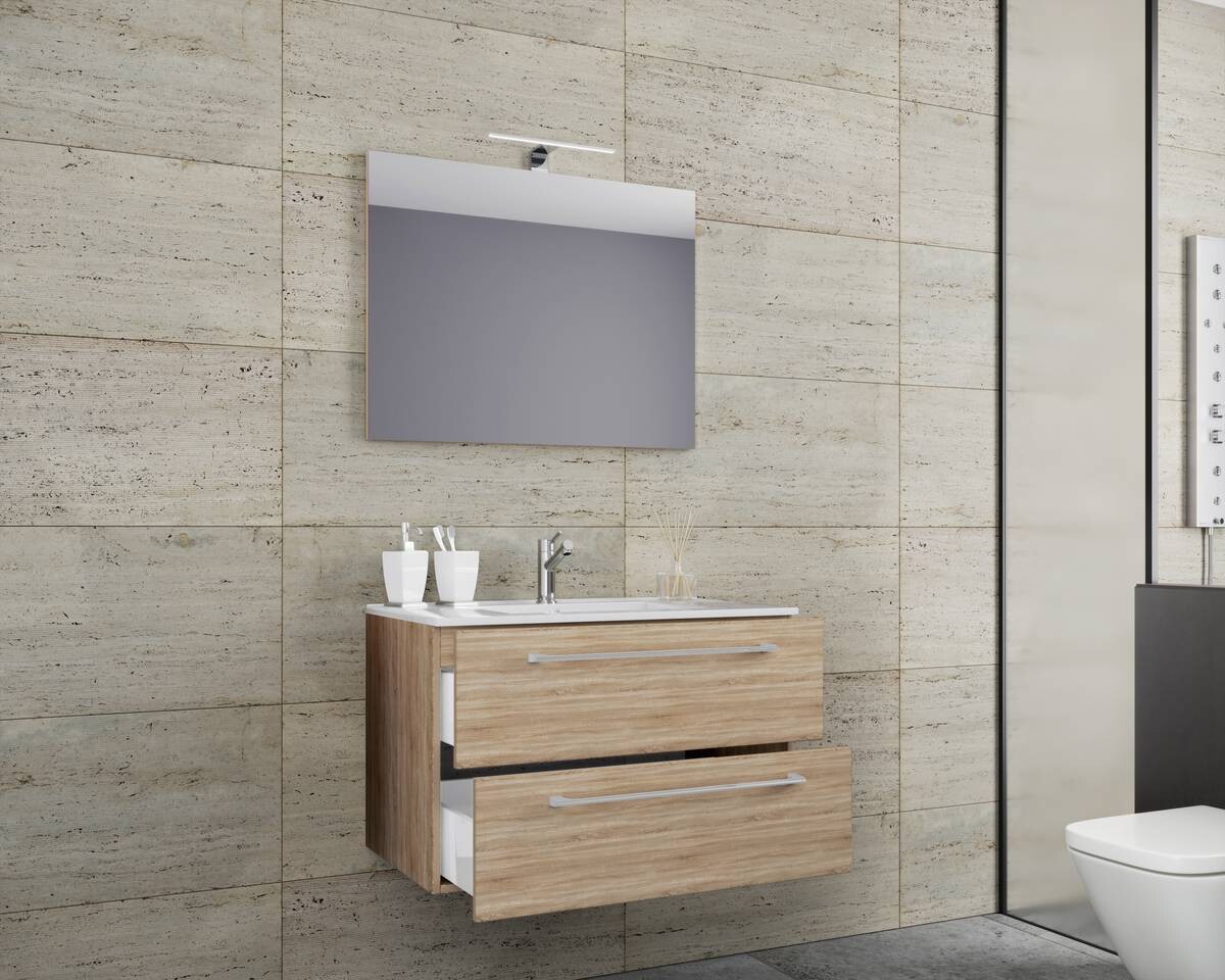 Waschplatz 3tlg-Badinos weiß Eiche Sonoma Nachbildung B/H/T: ca. 60x50x46 cm