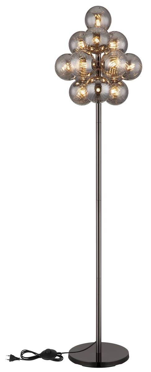 GLOBO Stehlampe schwarz Chrom Rauch Metall Glas H/D: ca. 160x39,5 cm 13 Brennstellen
