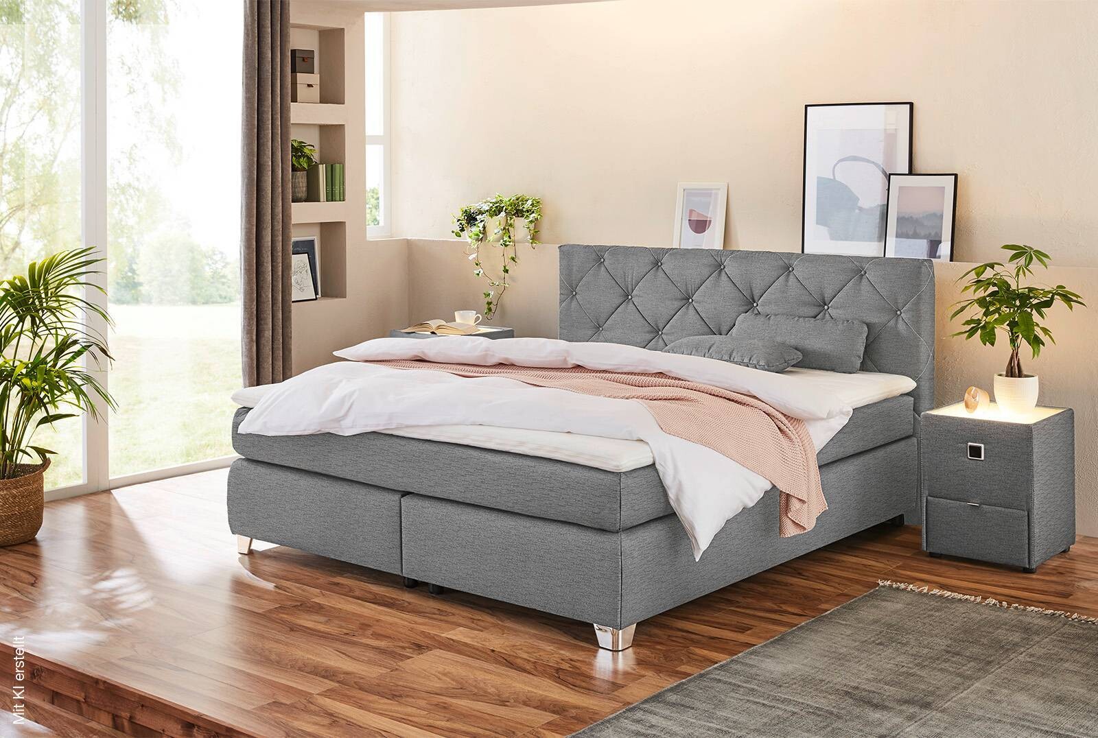 Boxspringbett grau Flachgewebe Liegefläche B/L: ca. 180x200 cm