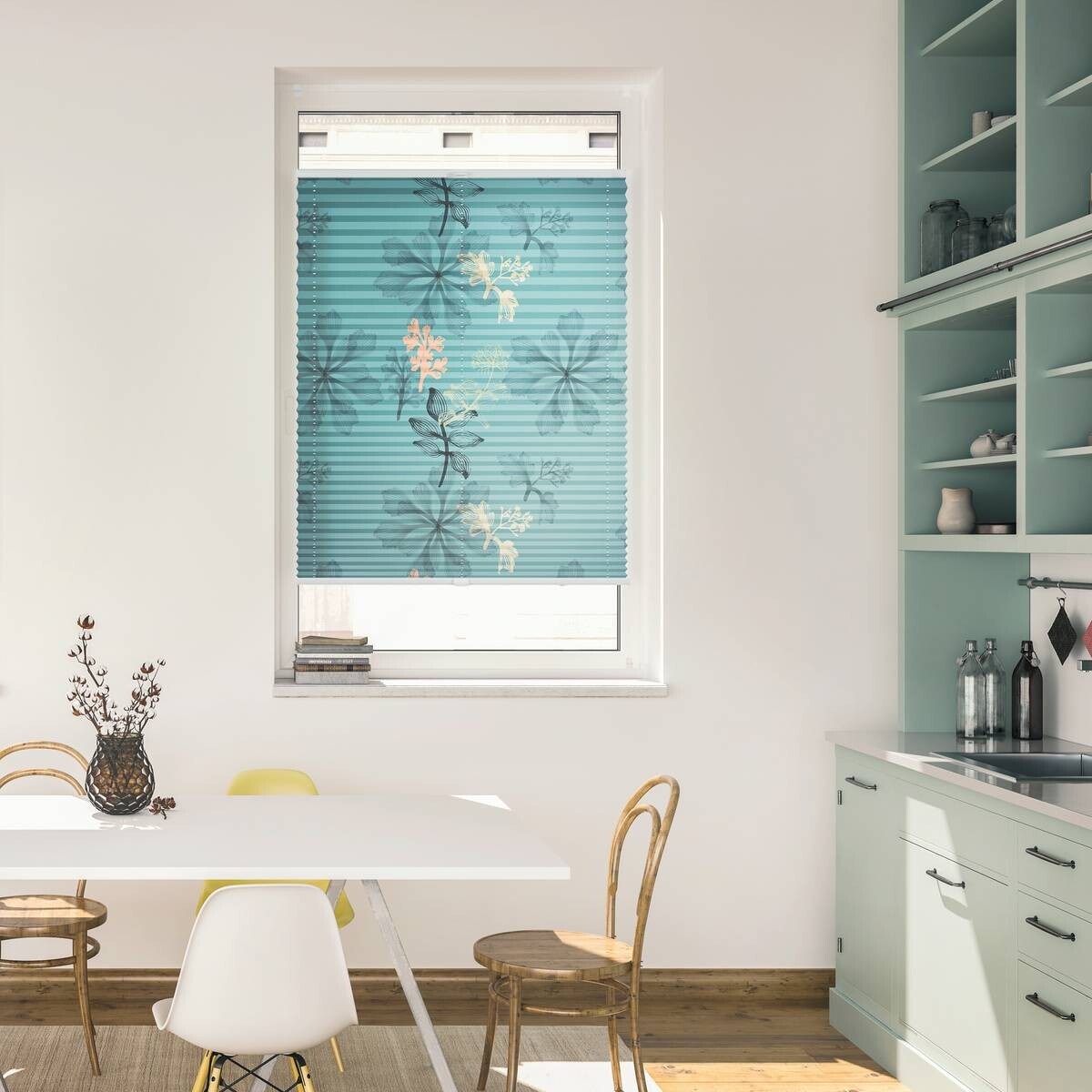 LICHTBLICK Spannplissee Aqua Floral blau B/L: ca. 80x130 cm