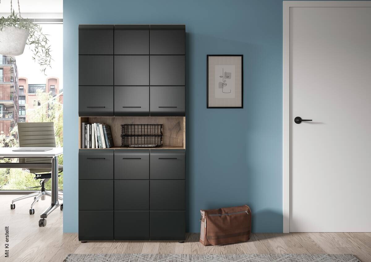 Mehrzweckschrank Ice Nox Oak Nachbildung schwarz matt B/H/T: ca. 90x185x30 cm
