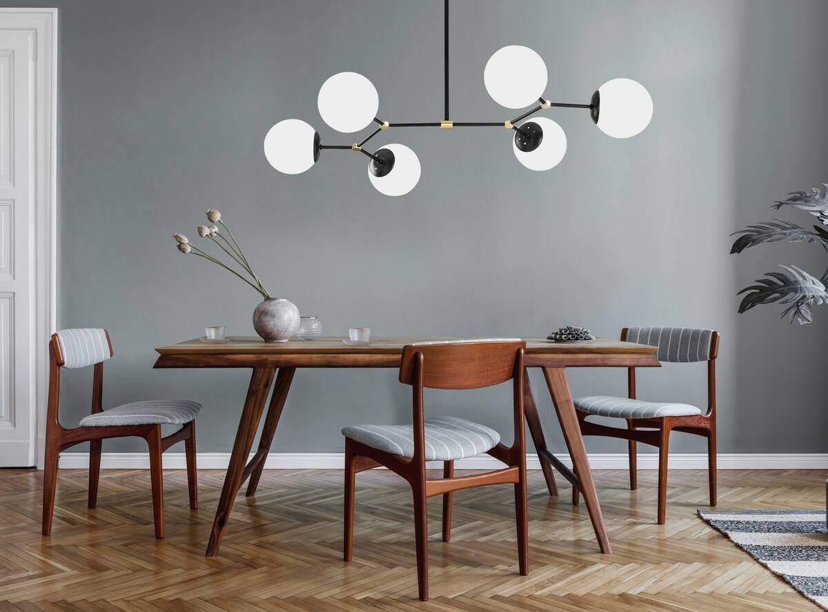 Opviq Pendelleuchte Damar-6321 weiß schwarz Glas Eisen B/H/T/L: ca. 100x48x58x100 cm E27 6 Brennstellen