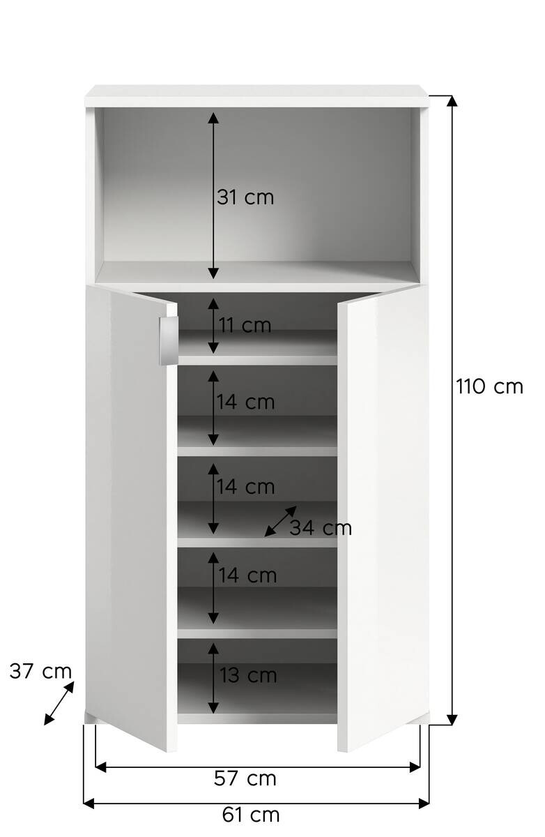 Schuhkommode PROJEKT X weiß weiß Hochglanz B/H/T: ca. 60x110x37 cm