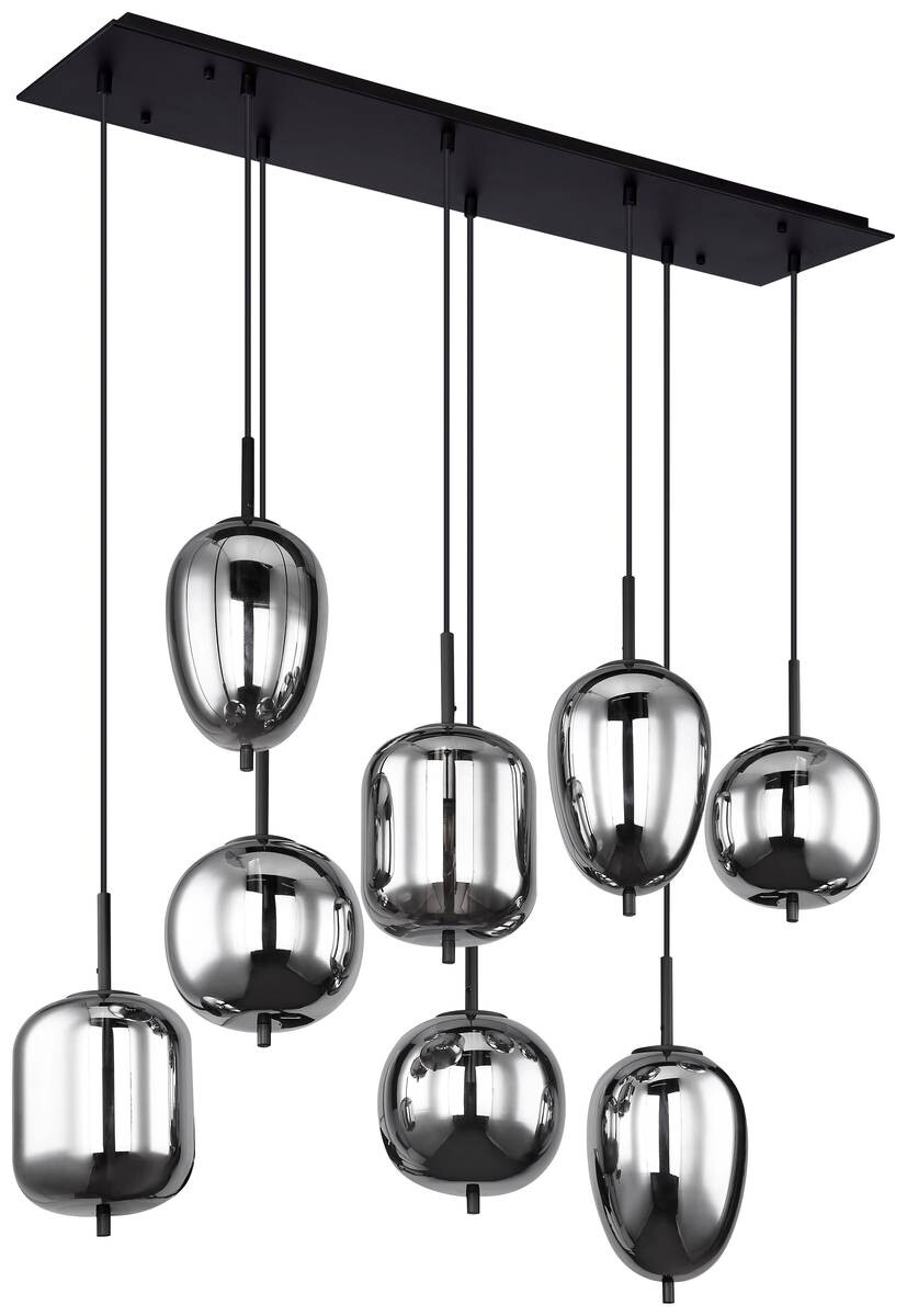 GLOBO Pendelleuchte Blacky schwarz Metall Rauchglas B/H/L: ca. 34x120x94 cm E14 8 Brennstellen