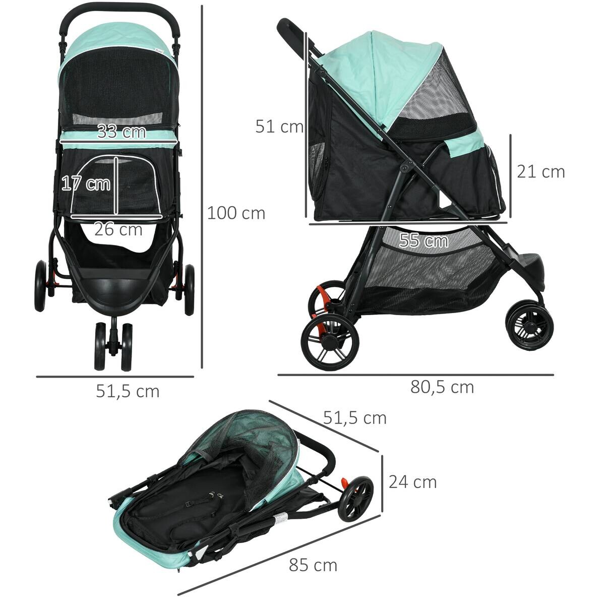 PawHut Hundebuggy grün Polyester B/H/L: ca. 51,5x100x80,5 cm