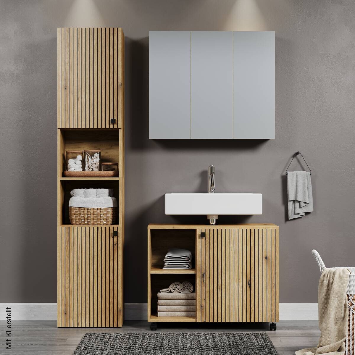 Waschbeckenunterschrank Pure Bliss Eiche Evoke Oak Nachbildung schwarz B/H/T: ca. 80x64x42 cm