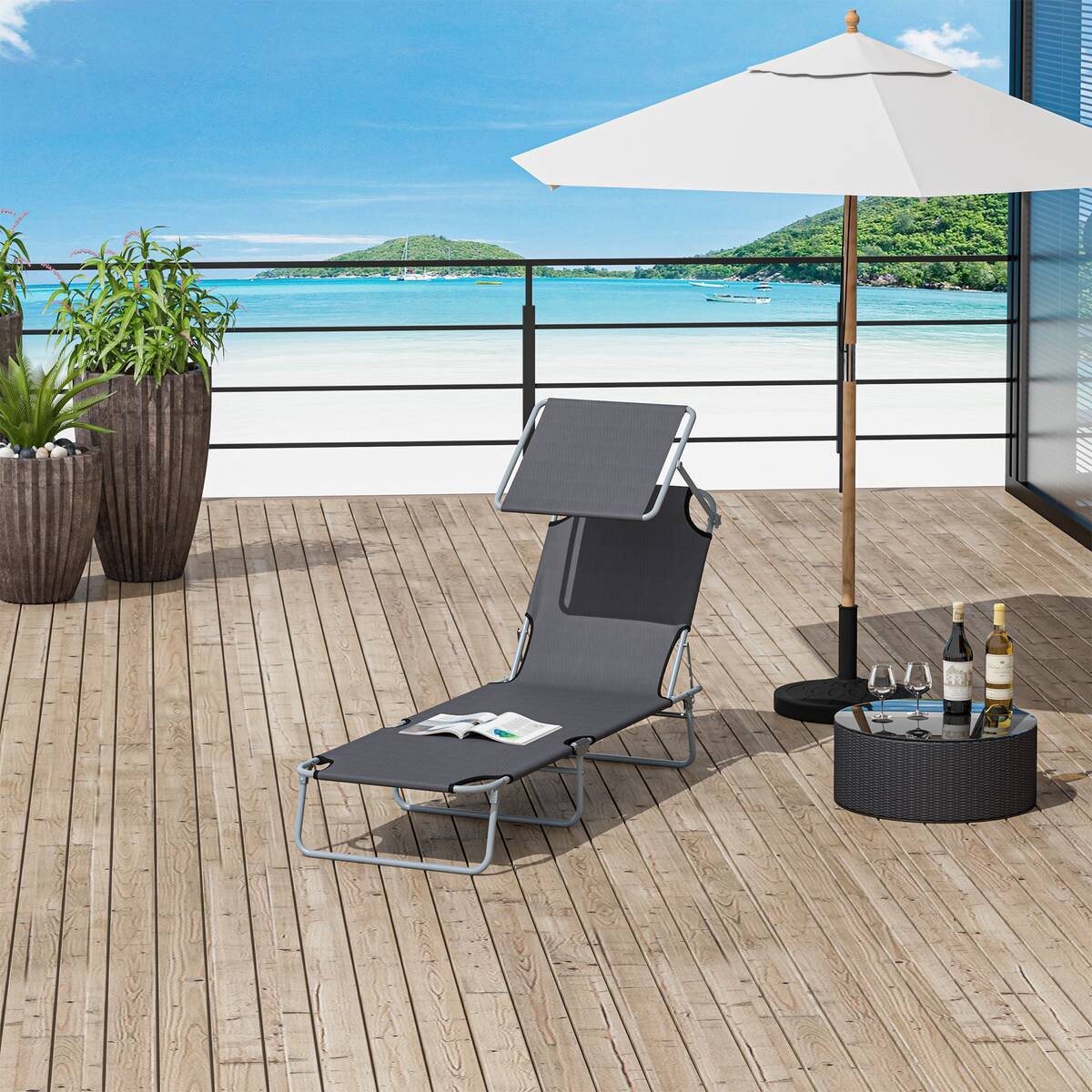 Outsunny Sonnenliege grau Metall B/H/L: ca. 58x36x187 cm