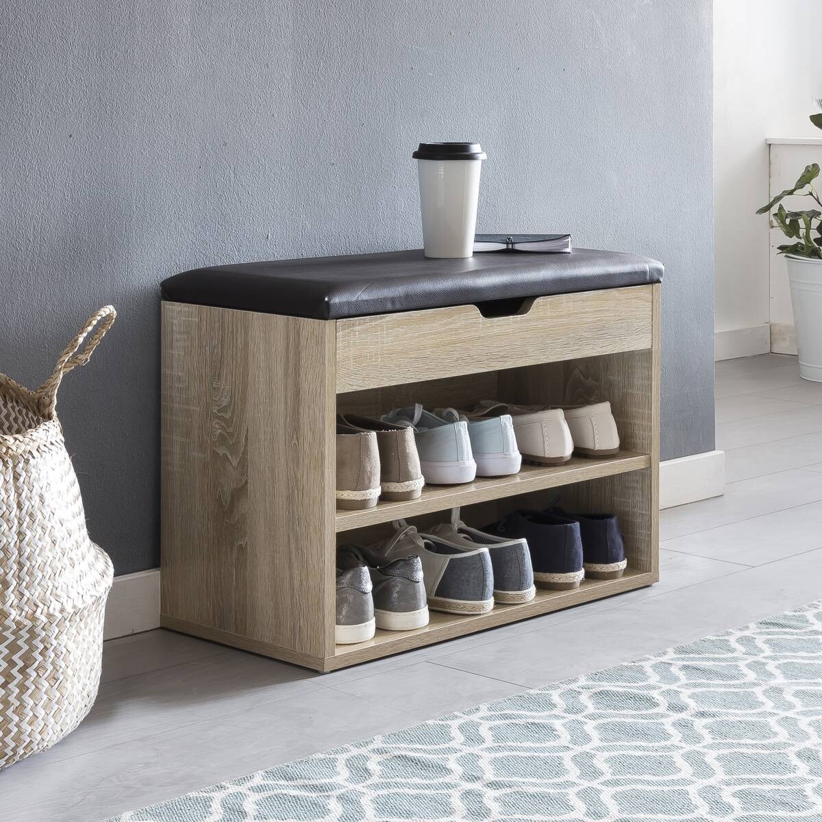 Schuhbank dunkelbraun Eiche Sonoma Nachbildung B/H/T: ca. 60x40x30 cm