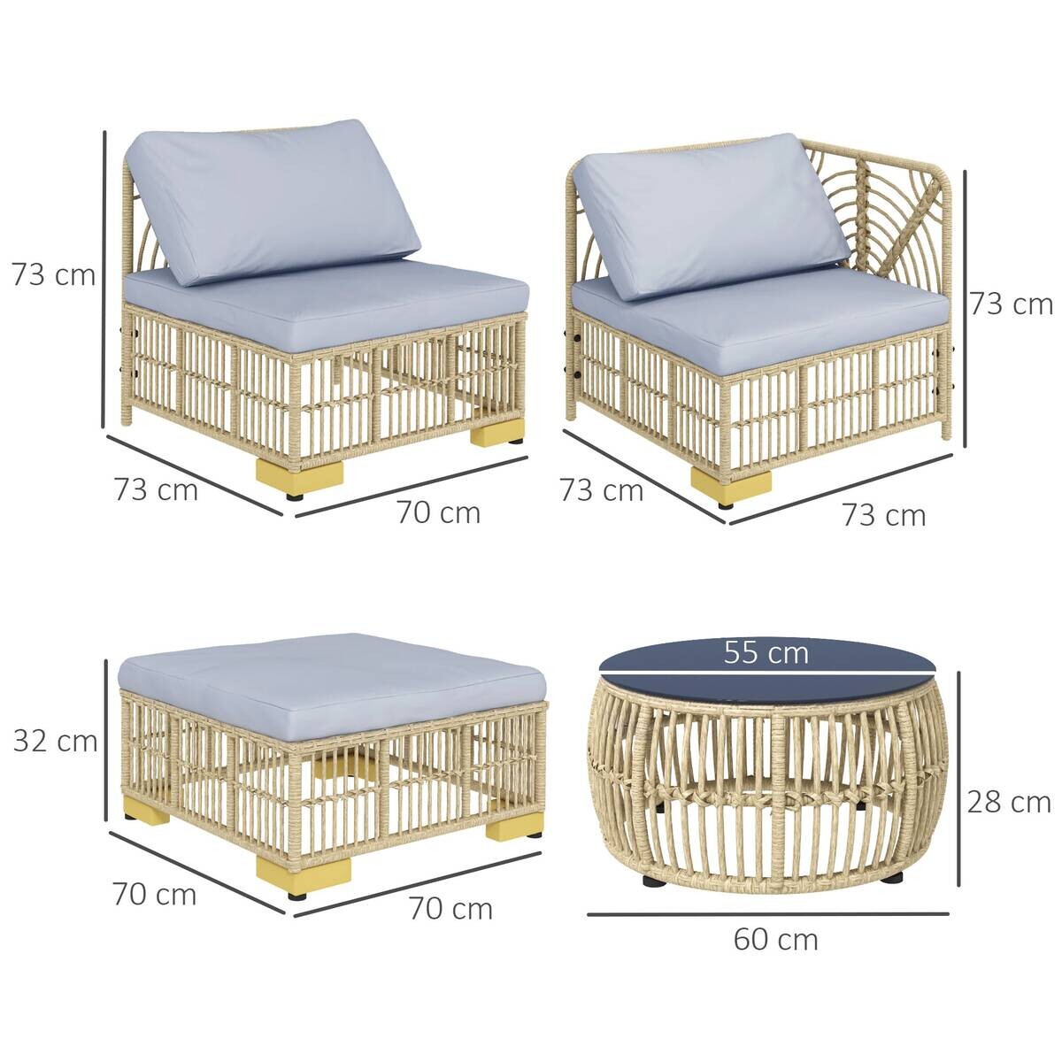 Outsunny Sitzgruppe grau Polyester B/H/L: ca. 73x73x73 cm