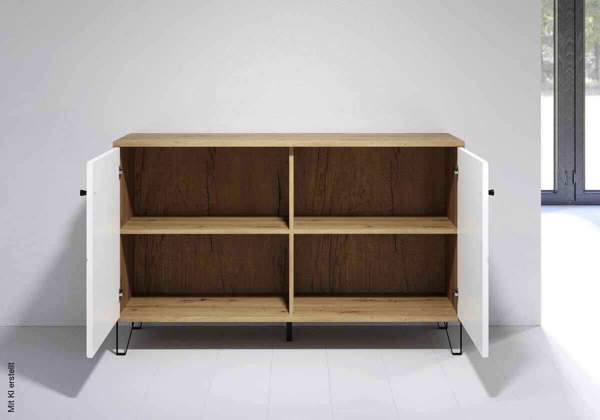 Kommode Touch Eiche Artisan Nachbildung weiß matt B/H/T: ca. 123x76x40 cm