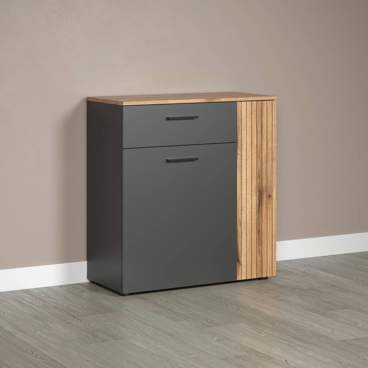 Kommode Esteban anthrazit Eiche Evoke Coast Nachbildung B/H/T: ca. 80x86x38 cm