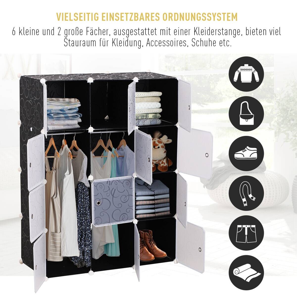 HOMCOM Kleiderschrank schwarz Polypropylen B/H/L: ca. 47x111x145 cm