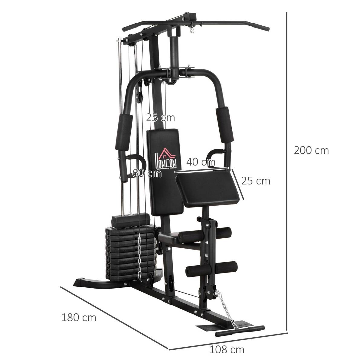 HOMCOM Kraftstation schwarz Stahl B/H/L: ca. 108x200x180 cm