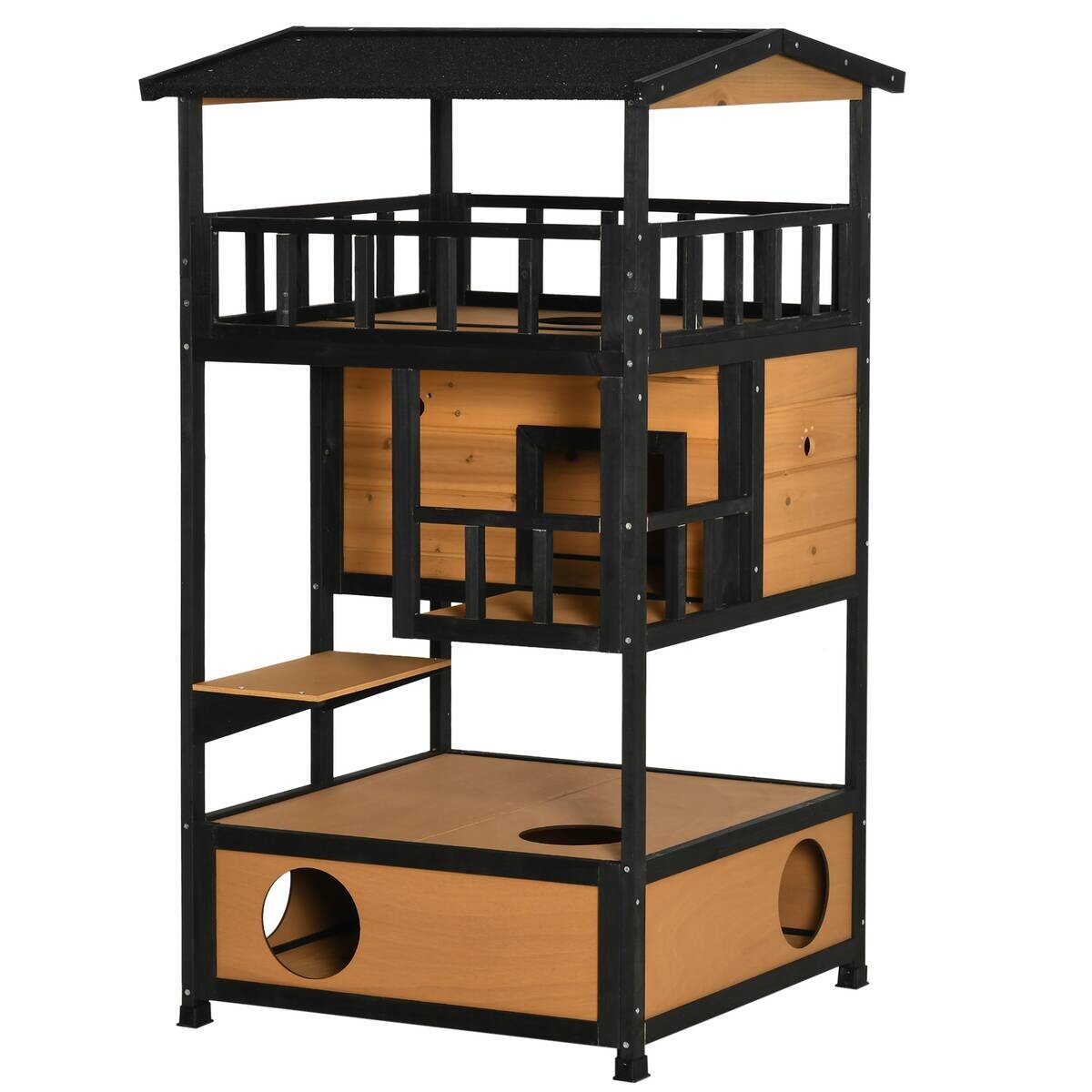 PawHut Katzenhaus schwarz Holz B/H/L: ca. 75x137x75,5 cm