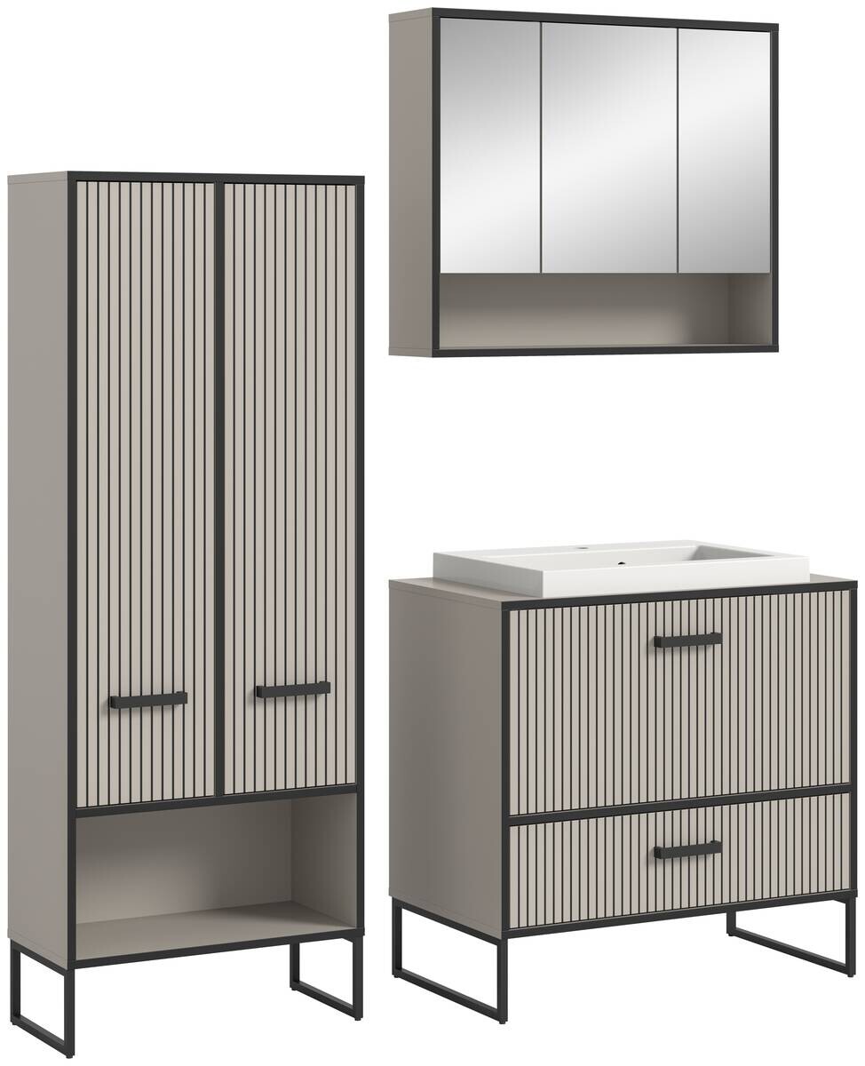 Badezimmer-Set BAGNO schwarz Kaschmirgrau Nachbildung B/H/T: ca. 154x192x48 cm
