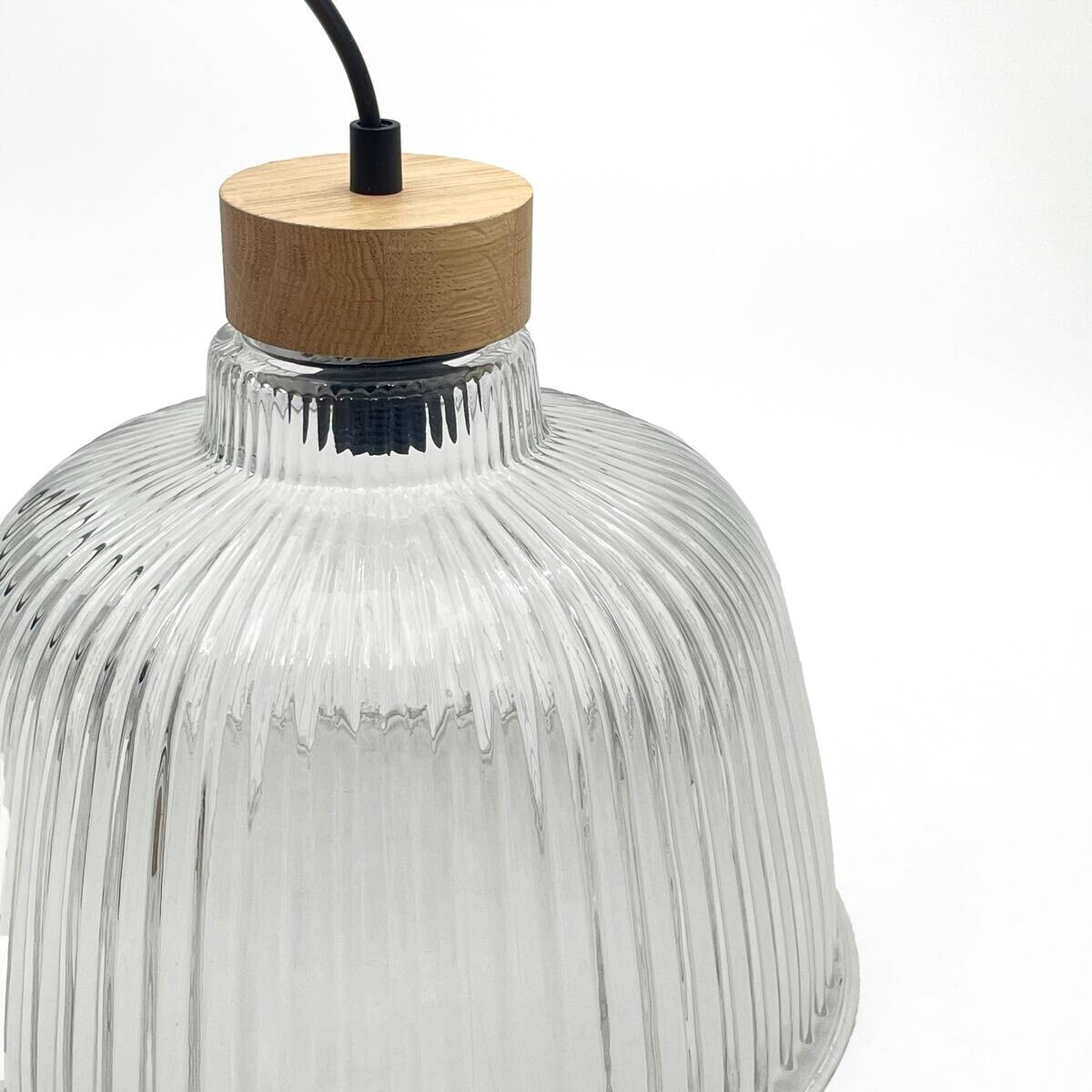 Lamkur Pendelleuchte Eiche Glas B/H/L: ca. 28x120x28 cm E27 1 Brennstellen