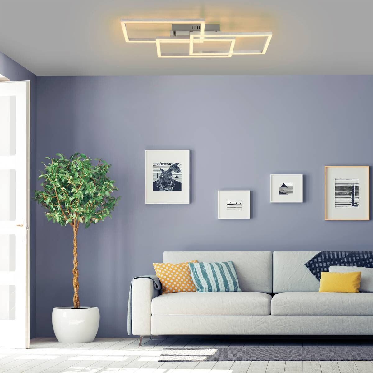 Just Light Smarte LED-Deckenleuchte MAXI 16431-55 stahlfarbig weiß Metall Kunststoff B/H/T: ca. 50x10,5x82 cm 3 Brennstellen
