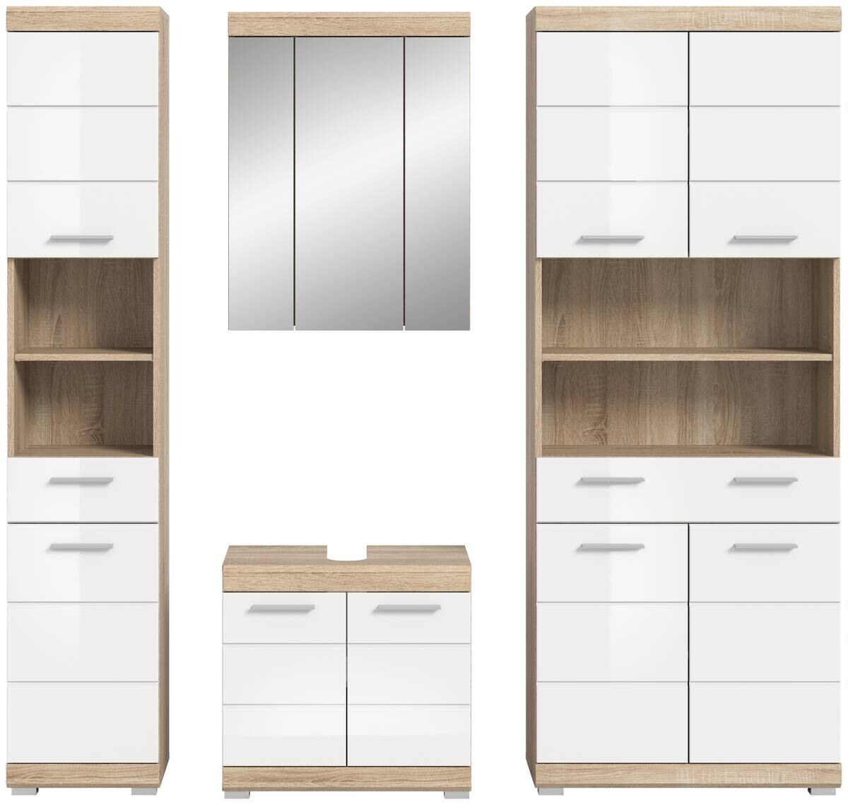 Badezimmer-Set Lambada Eiche Sonoma Nachbildung weiß Hochglanz B/H/T: ca. 186x191x34 cm
