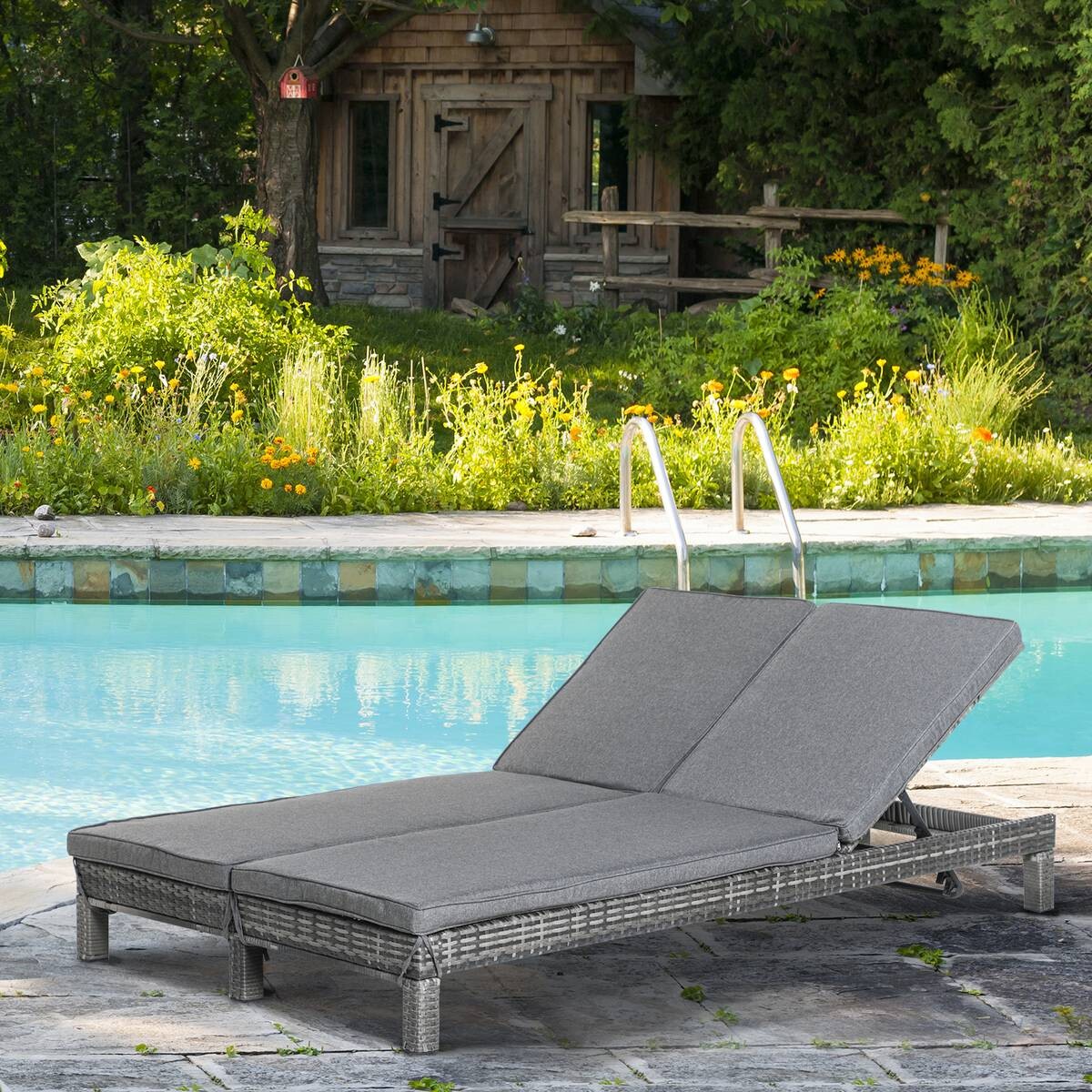 Outsunny Doppelliege grau Metall B/H/L: ca. 120x28x195 cm