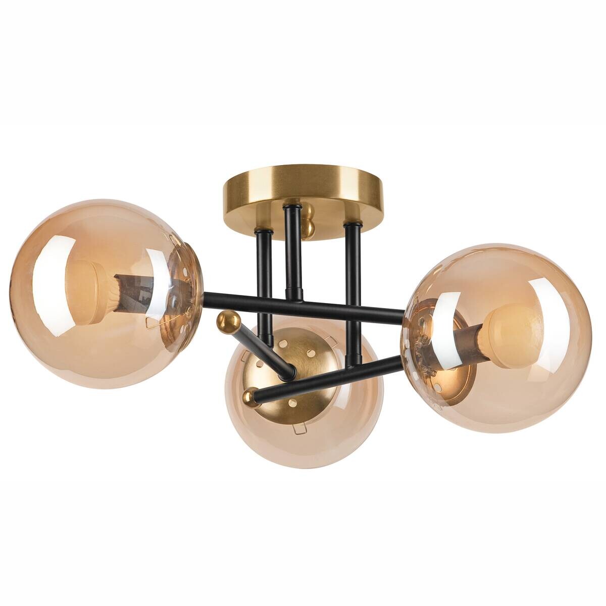 Lamkur Deckenleuchte Malena schwarz gold Glas Holz Kunststoff H/L: ca. 19x39 cm E14 3 Brennstellen