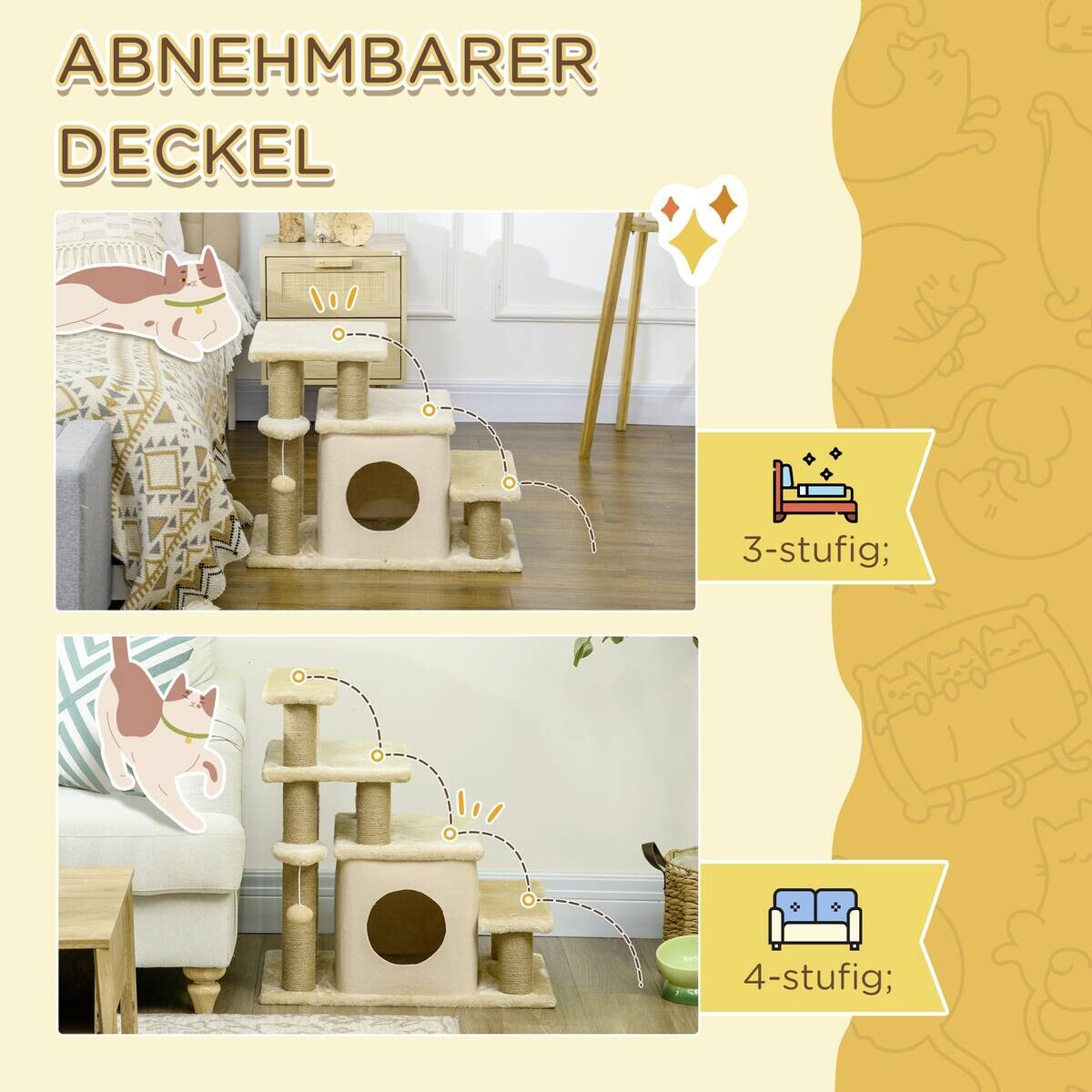 PawHut Katzentreppe m. Schlafhöhle beige Edelstahl B/H/L: ca. 40x60x66 cm