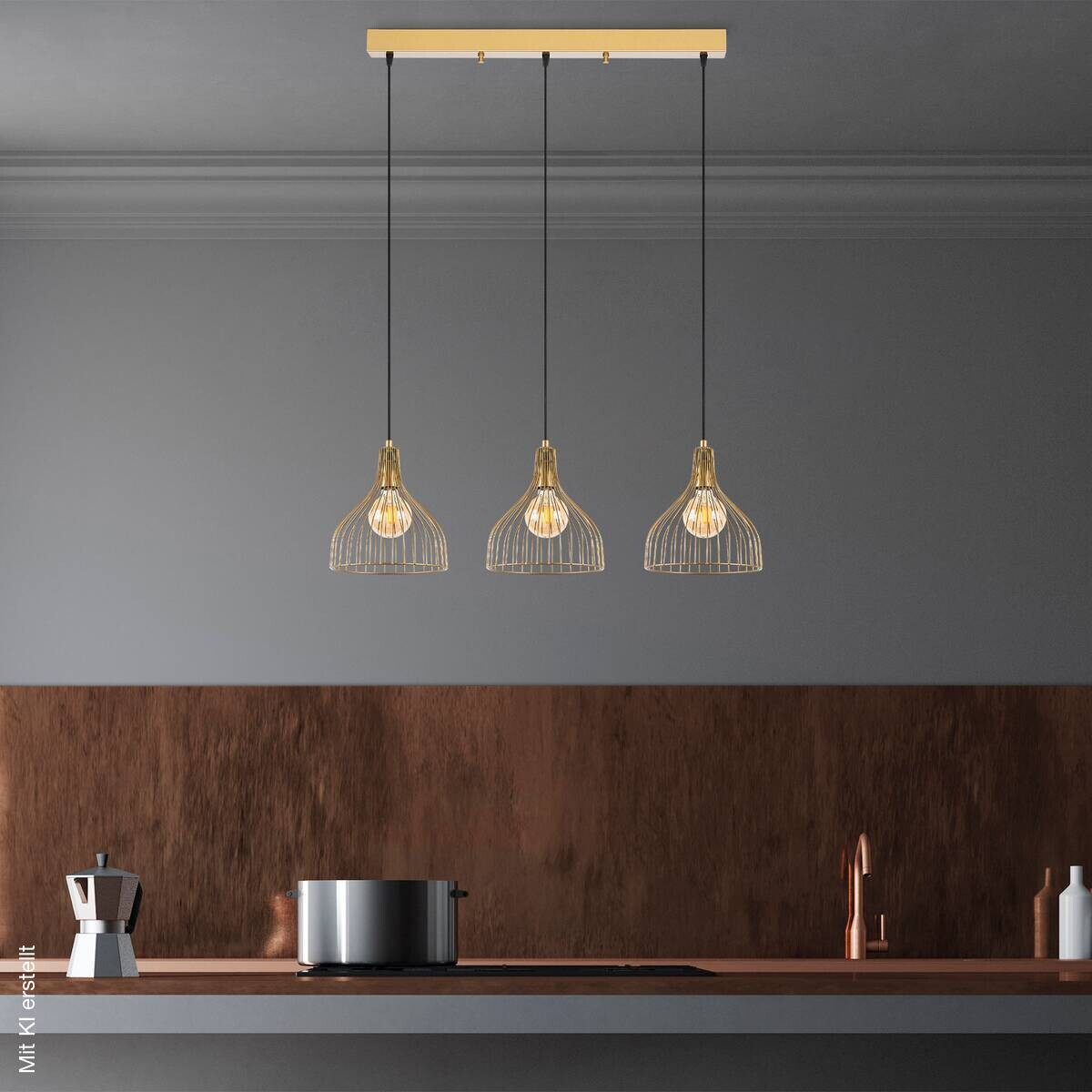 Opviq Pendelleuchte Cafu-11566-1 gold B/H/T/L: ca. 25x121x25x94 cm E27 3 Brennstellen