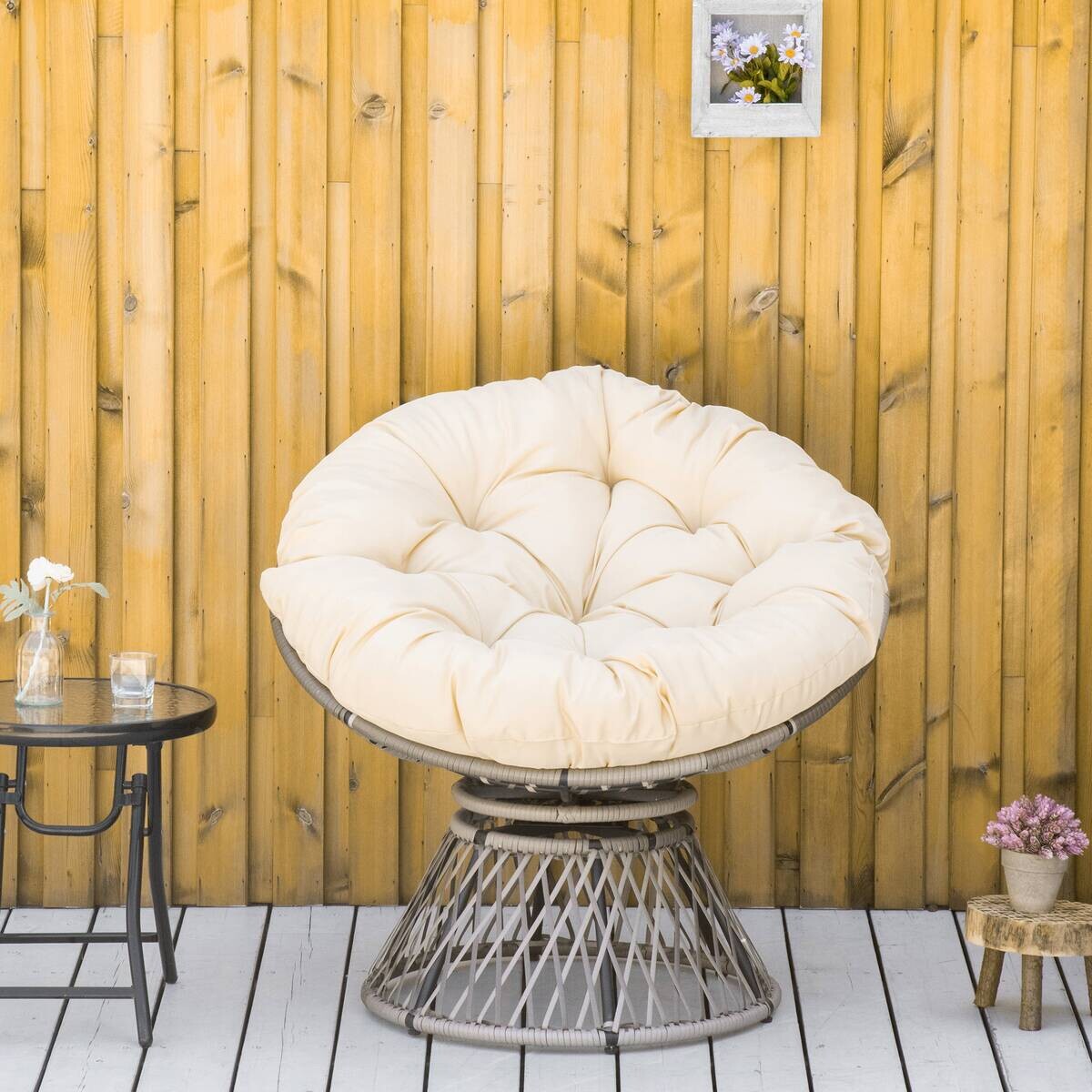 Outsunny Gartensessel beige Polyester B/H/L: ca. 97x87x90 cm