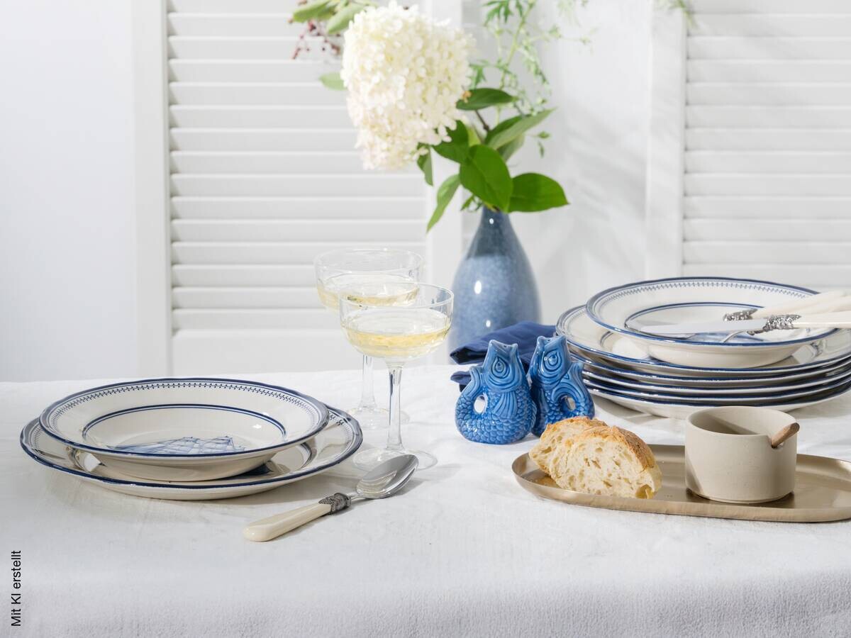 CreaTable Tafelservice Segelschiff blau Steingut 12 tlg.