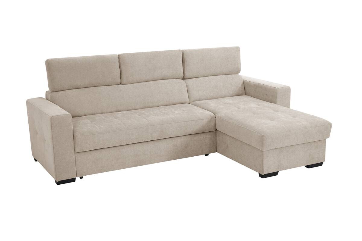 Ecksofa mit Bettfunktion und Bettkasten beige Microfaser B/T: ca. 238x170 cm