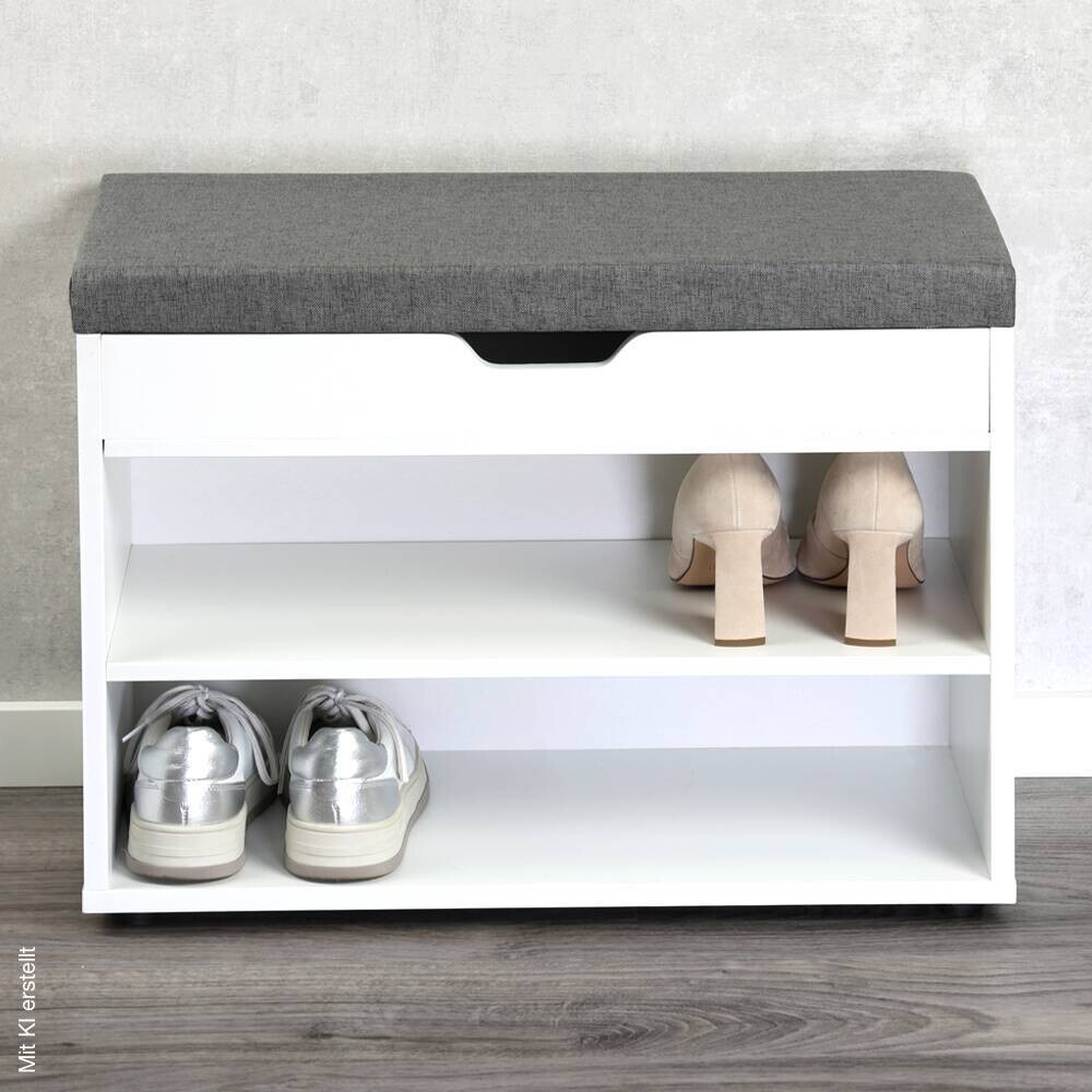 Kesper Schuhschrank mit Sitzkissen weiß Spanplatte B/H/L: ca. 30x45x60 cm