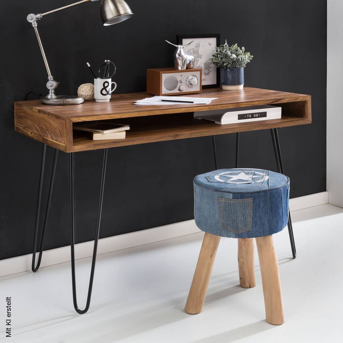 Schreibtisch natur schwarz matt B/H/T: ca. 110x76x60 cm
