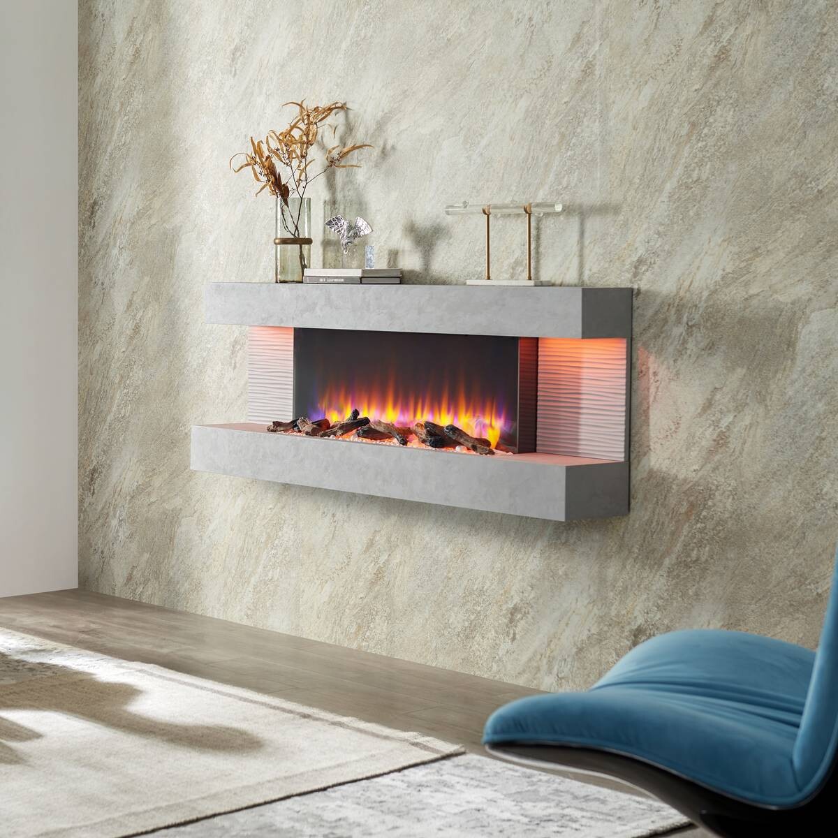 Balderia Wandkamin Elektrischer-Kamin Hestia grau MDF B/H/T: ca. 152x59x25 cm