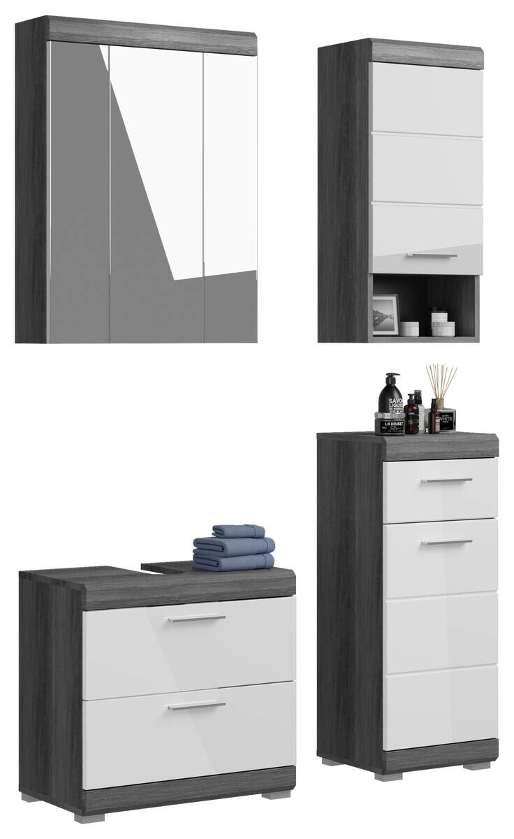 Badezimmer-Set Scout Rauchsilber Nachbildung weiß Hochglanz B/H/T: ca. 112x191x34 cm