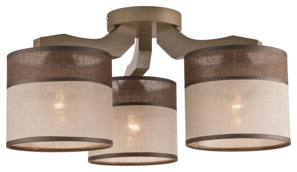 Lamkur Deckenleuchte Andrea natur Holz Stoff Stahl H/L: ca. 23x40 cm E27 3 Brennstellen