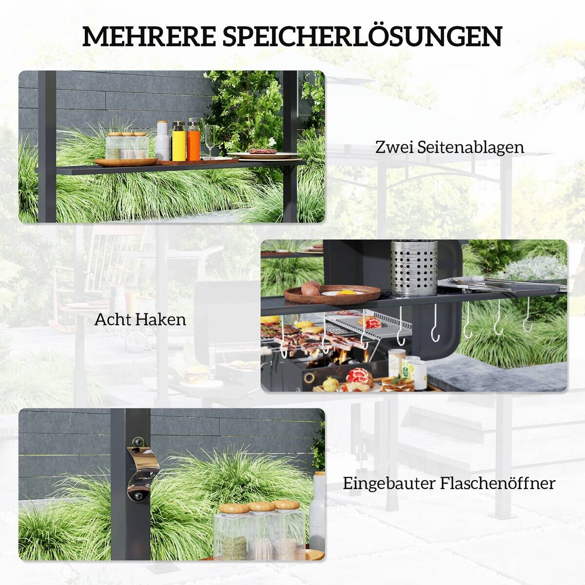 Outsunny Grillpavillon dunkelgrau Polyester B/H/L: ca. 148x248x243 cm