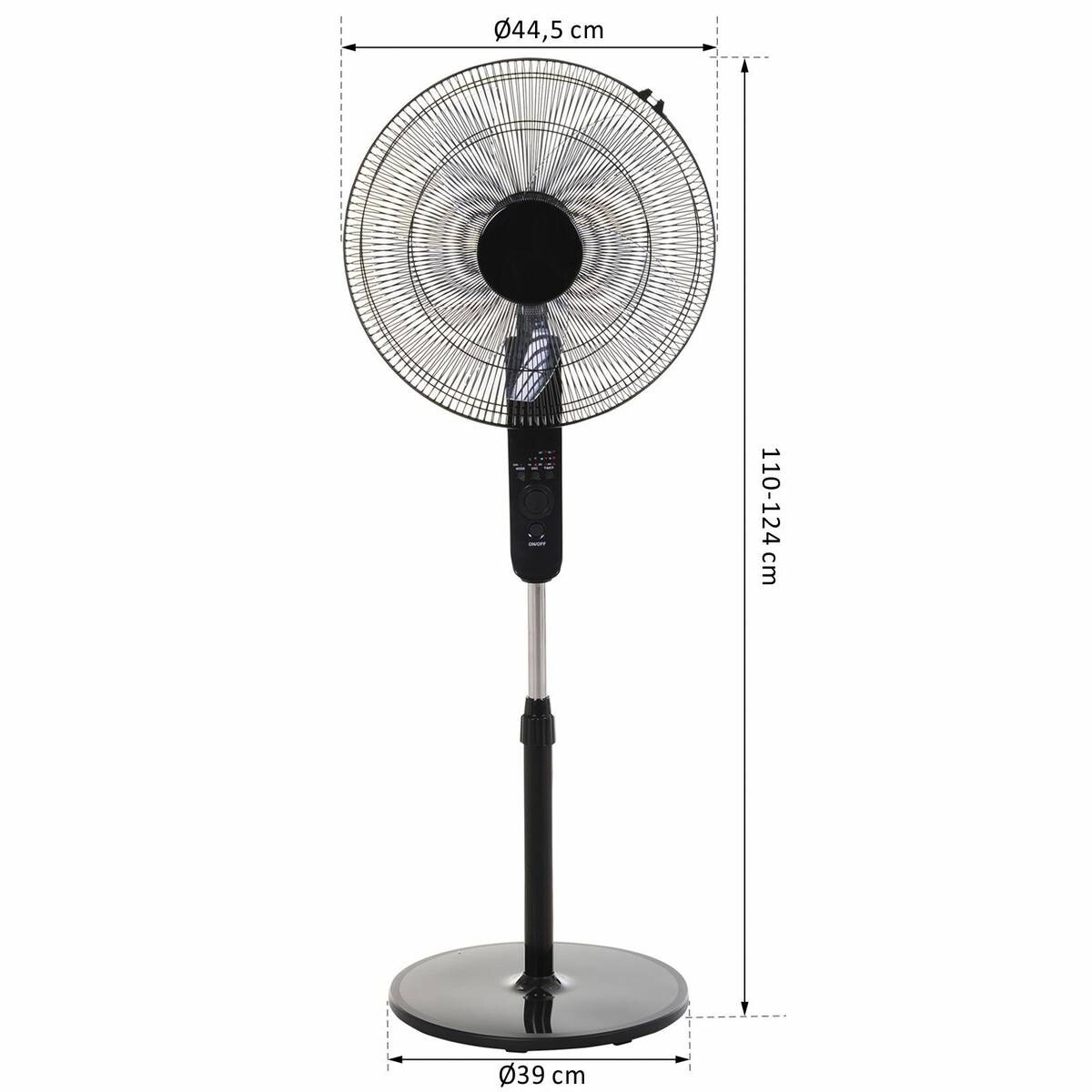 HOMCOM Standventilator mit Fernbedienung schwarz Metall Kunststoff H/D: ca. 124x45 cm