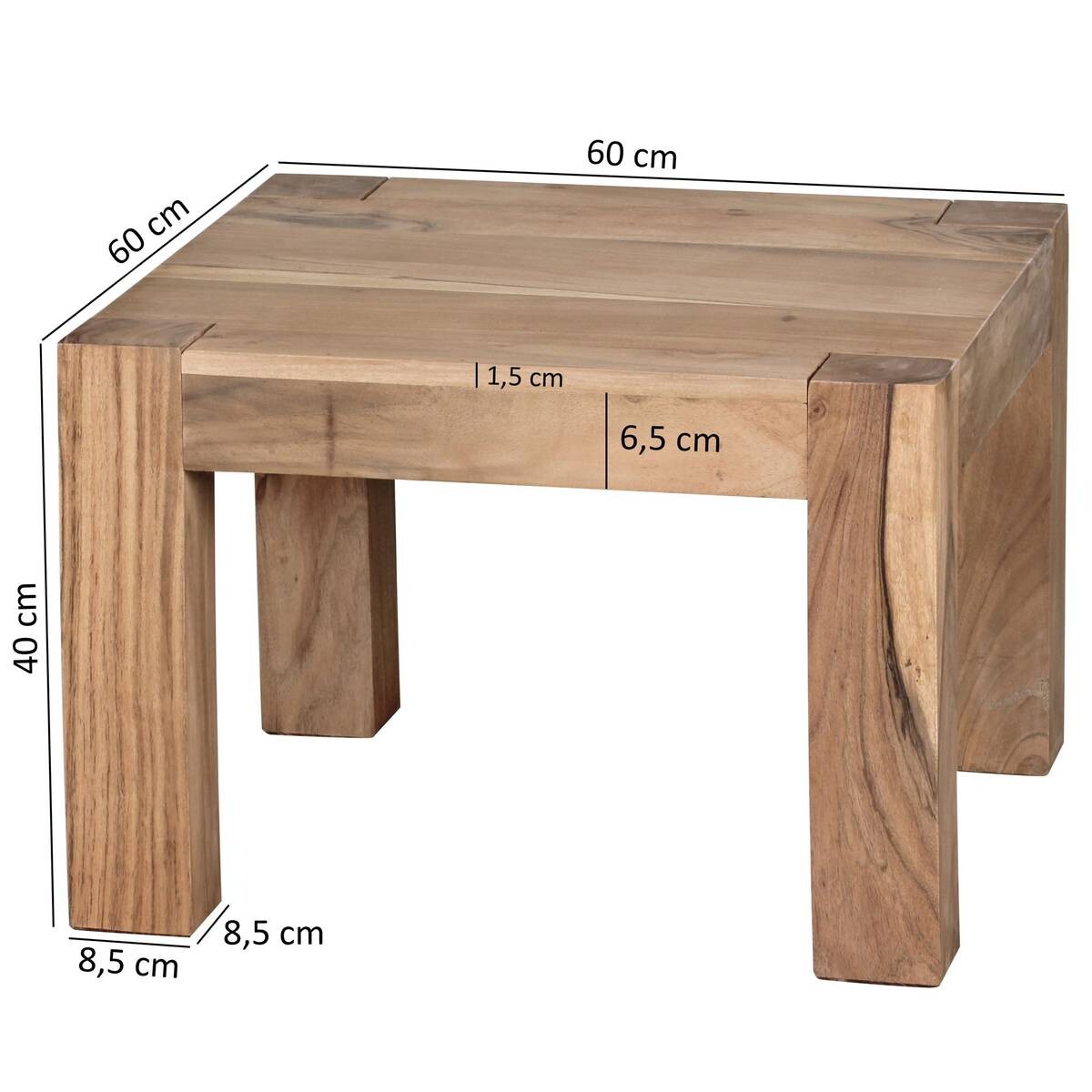 Wohnling Couchtisch natur Akazie B/H/T: ca. 60x40x60 cm